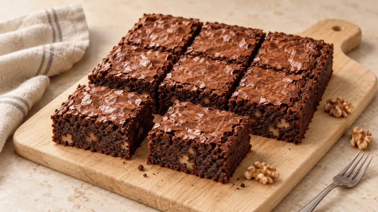 Brownie au chocolat fondant avec croûte fine et noix