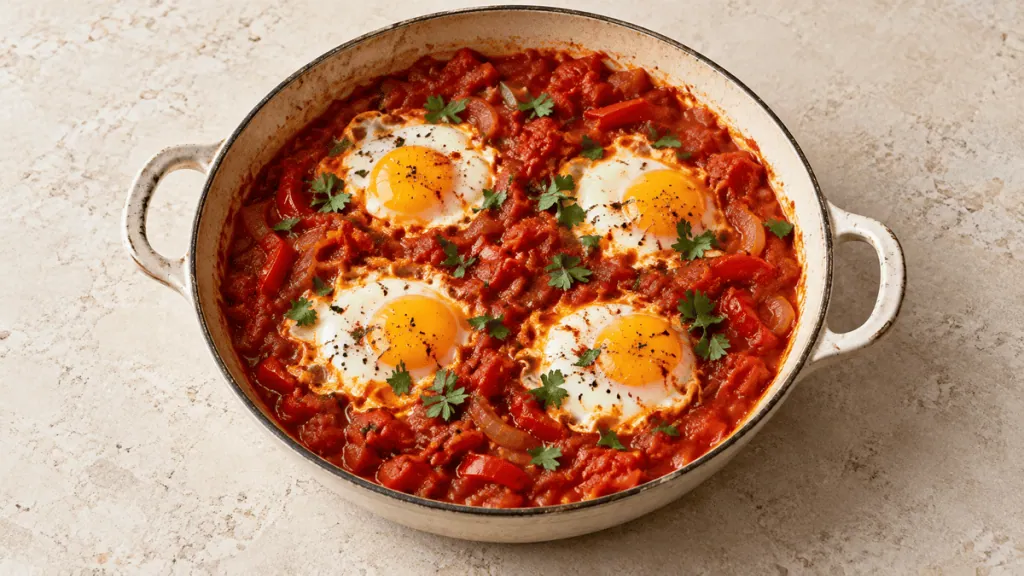 Chakchouka express aux œufs, tomates et poivrons