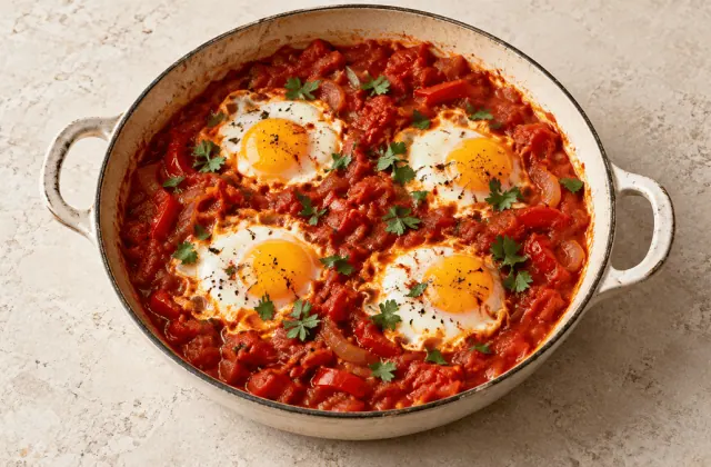 Chakchouka express aux œufs, tomates et poivrons