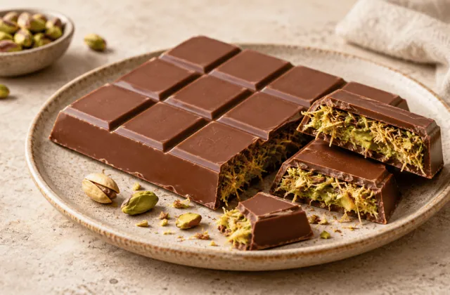 Tablette de chocolat Dubaï fourrée à la pistache et au kadaïf