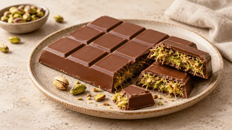 Tablette de chocolat Dubaï fourrée à la pistache et au kadaïf