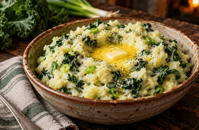 Colcannon irlandais traditionnel au chou vert et beurre fondu