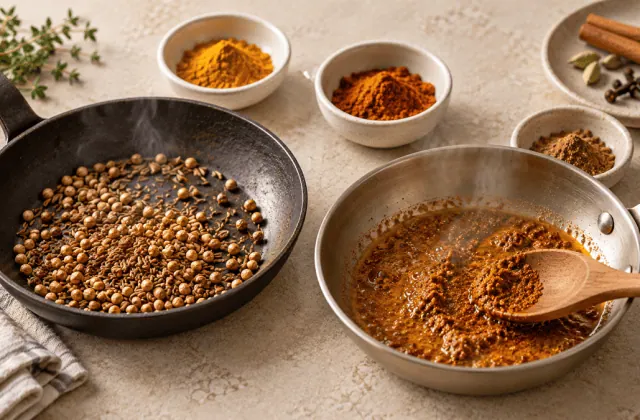 Comment torréfier et doser les épices (cumin, curry, garam masala)