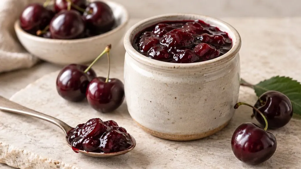 Confiture de cerises noires avec morceaux de fruits