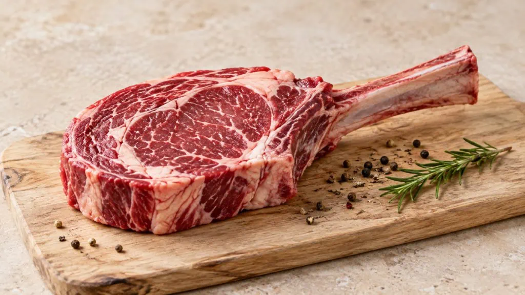Côte de bœuf crue épaisse et persillée avec son os