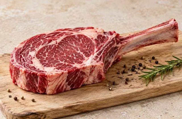 Côte de bœuf crue épaisse et persillée avec son os