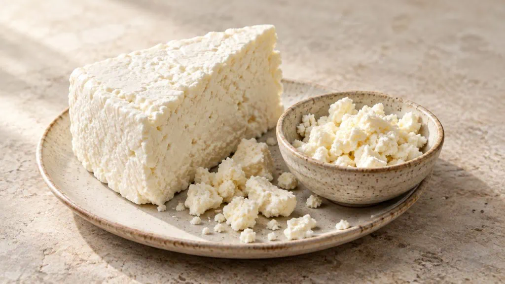 Fromage cotija blanc et friable avec quelques éclats émiettés