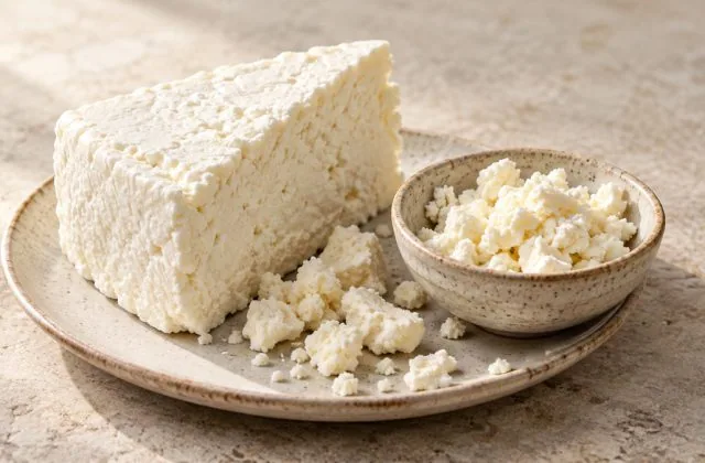 Fromage cotija blanc et friable avec quelques éclats émiettés