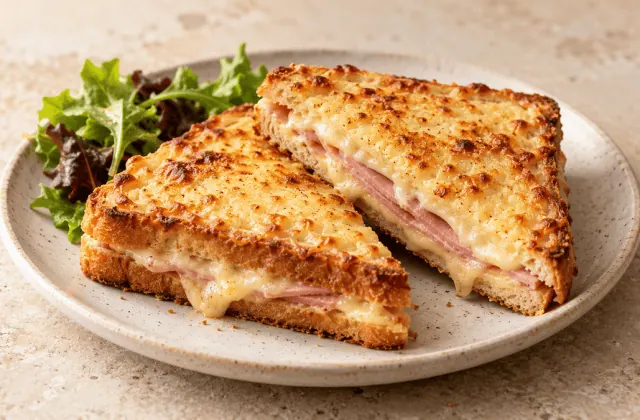 Croque-monsieur doré au jambon et fromage fondu