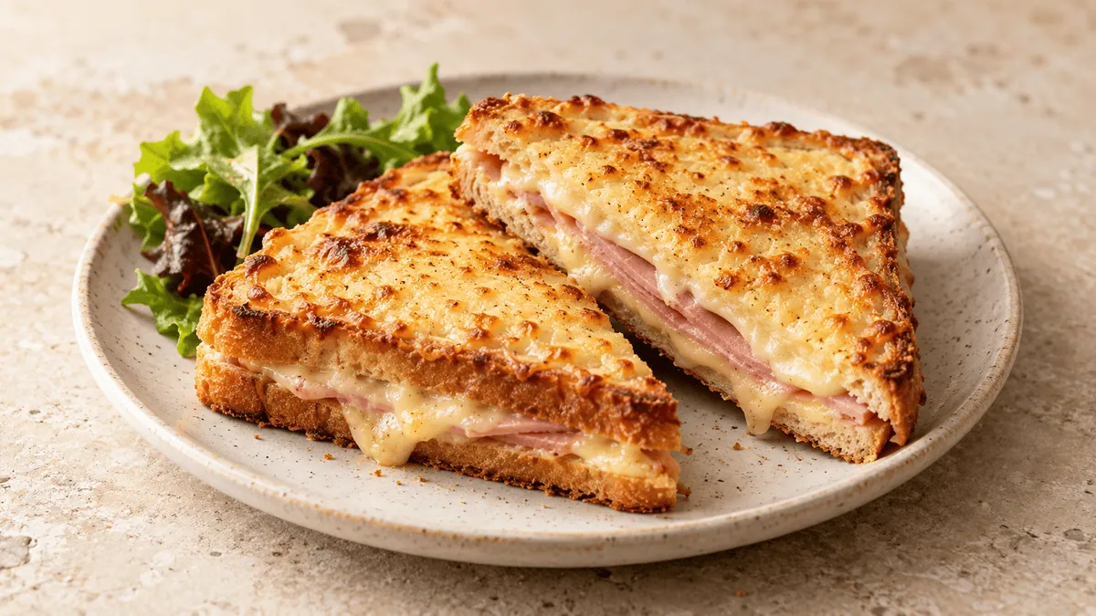 Croque-monsieur doré au jambon et fromage fondu