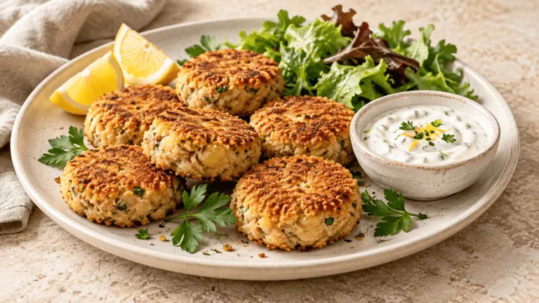 Croquettes de thon dorées avec citron et sauce légère