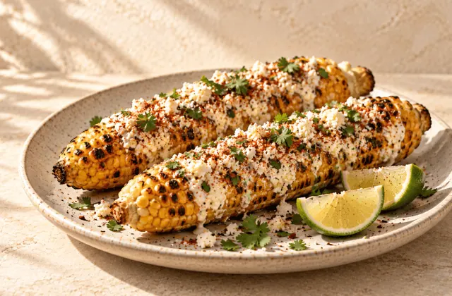 Épis de maïs grillés à la mexicaine avec fromage, piment, coriandre et citron vert