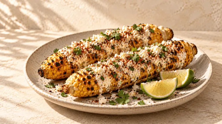 Épis de maïs grillés à la mexicaine avec fromage, piment, coriandre et citron vert