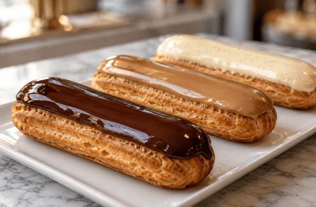Éclairs français au chocolat, au café et à la vanille