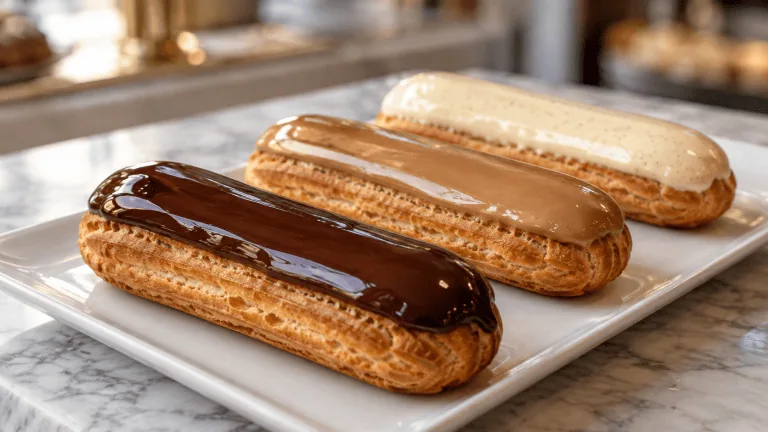 Éclairs français au chocolat, au café et à la vanille