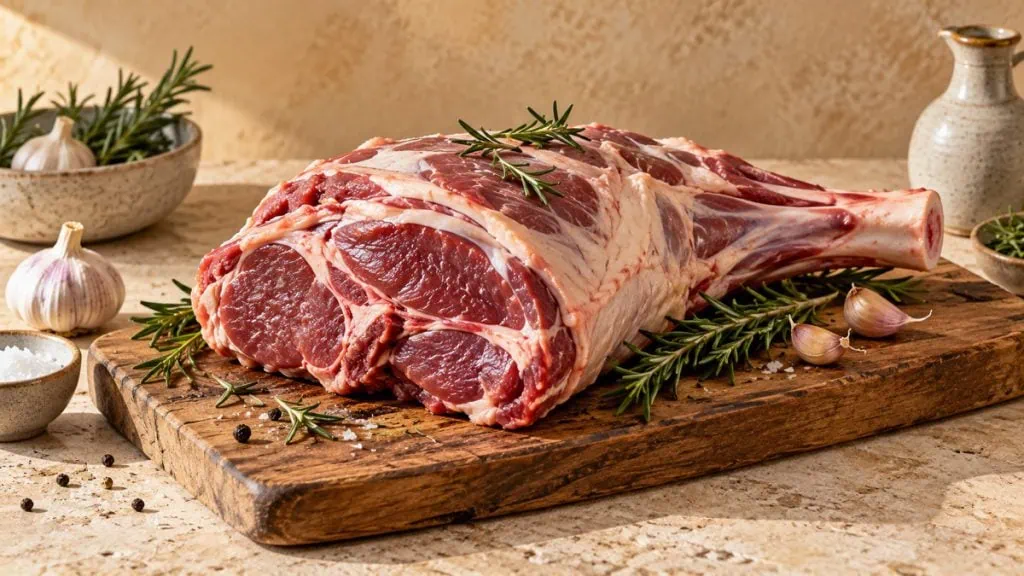 Épaule d’agneau crue avec romarin et ail