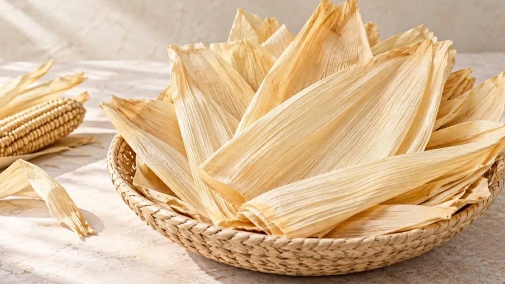 Feuilles de maïs séchées pour tamales dans un panier