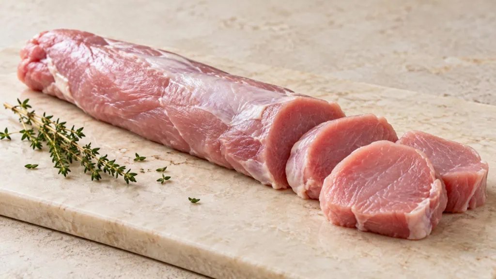 Filet mignon de porc cru entier accompagné de médaillons