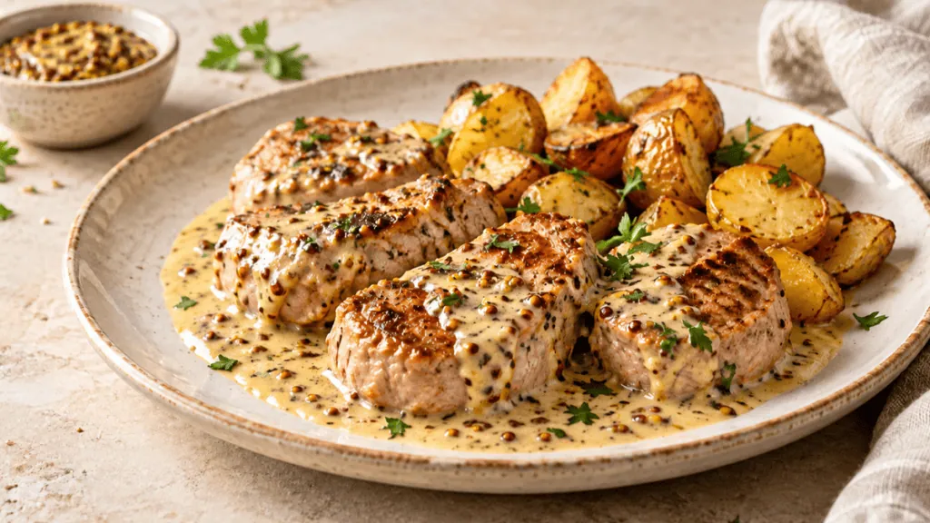 Médaillons de filet mignon de porc à la sauce moutarde à l’ancienne