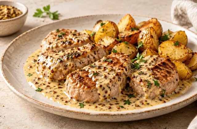 Médaillons de filet mignon de porc à la sauce moutarde à l’ancienne