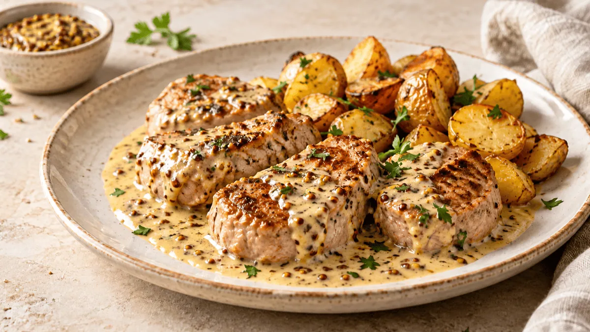 Médaillons de filet mignon de porc à la sauce moutarde à l’ancienne