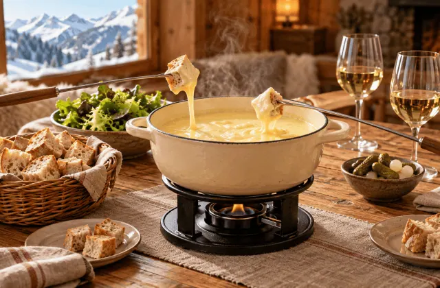 Fondue savoyarde traditionnelle dans un chalet alpin