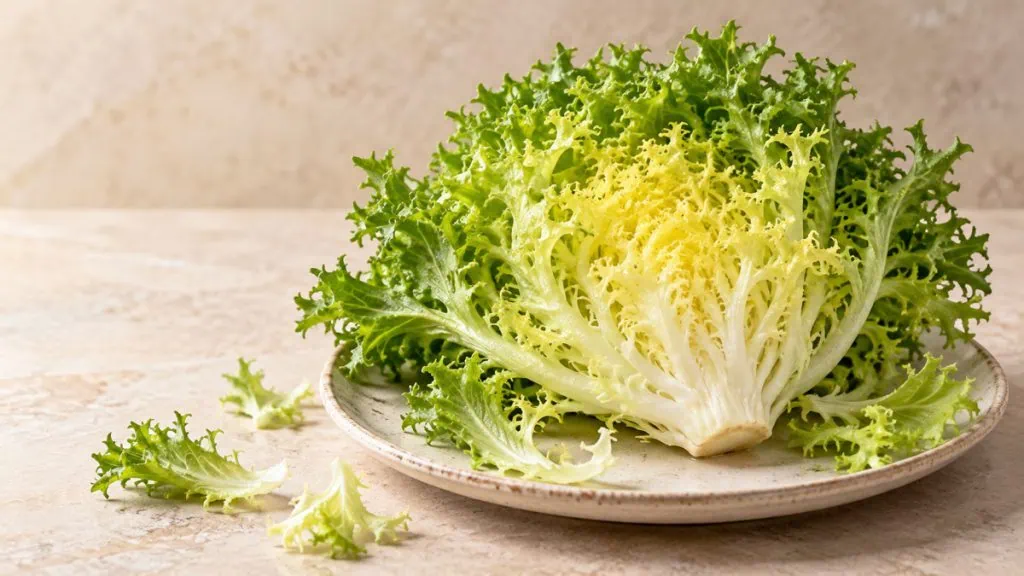 Salade frisée fraîche au cœur jaune pâle et feuilles vertes bouclées