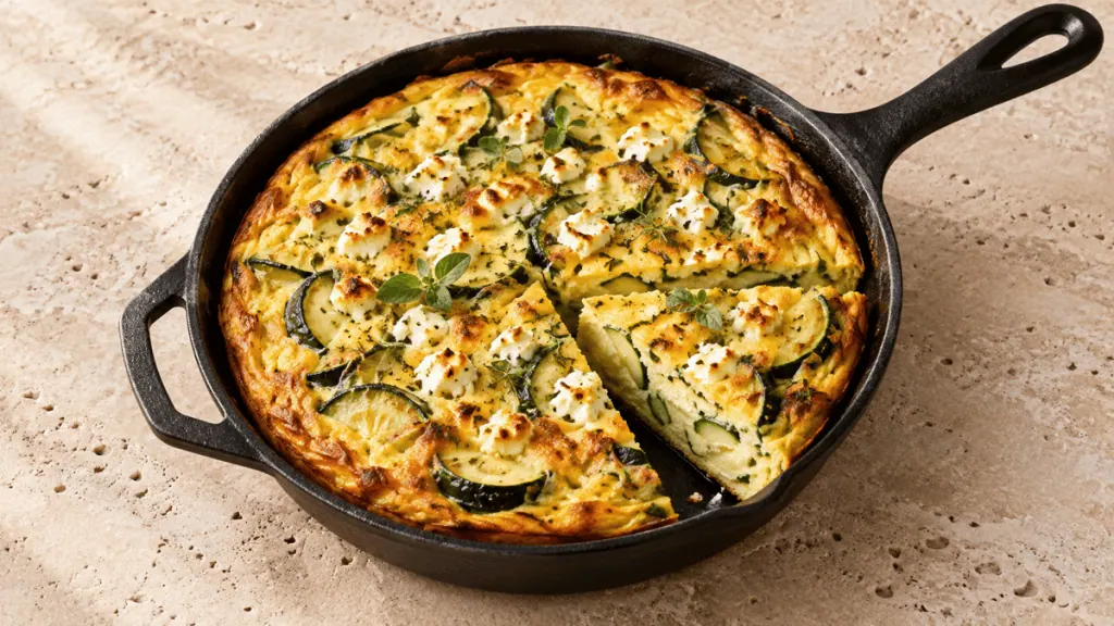 Frittata dorée aux courgettes, feta et herbes fraîches