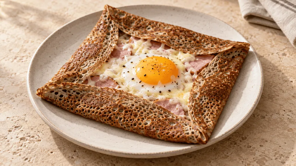 Galette complète bretonne au jambon, œuf et emmental