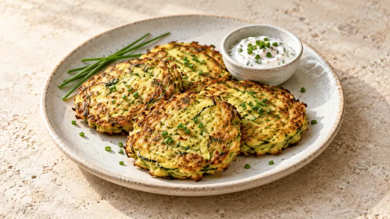 Galettes de courgettes dorées et croustillantes avec sauce au yaourt et ciboulette