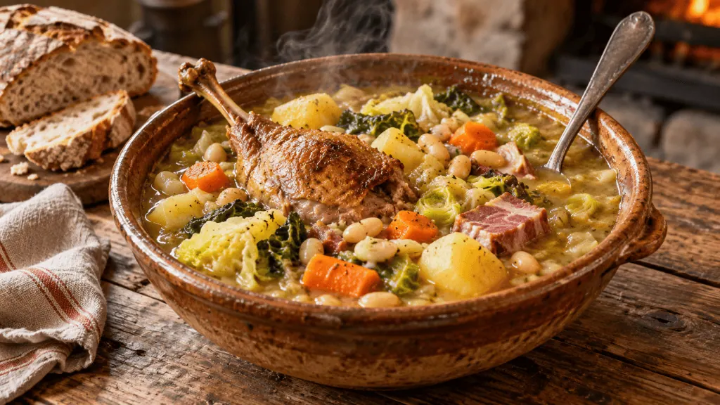 Garbure traditionnelle du Béarn au chou, haricots et confit de canard