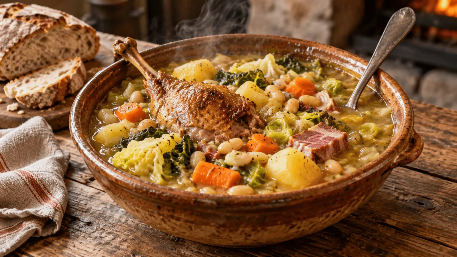 Garbure traditionnelle du Béarn au chou, haricots et confit de canard