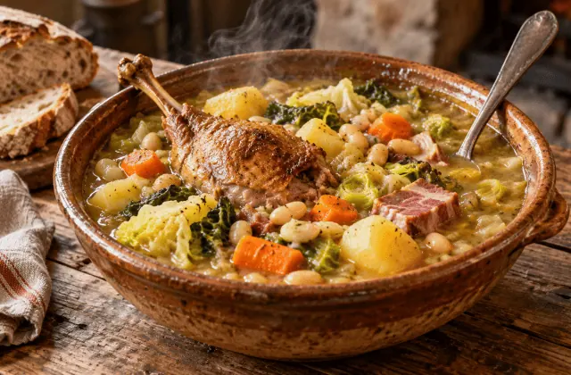 Garbure traditionnelle du Béarn au chou, haricots et confit de canard