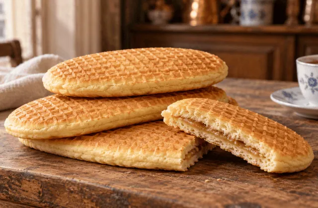 Gaufres fourrées lilloises ovales garnies de beurre et de vergeoise