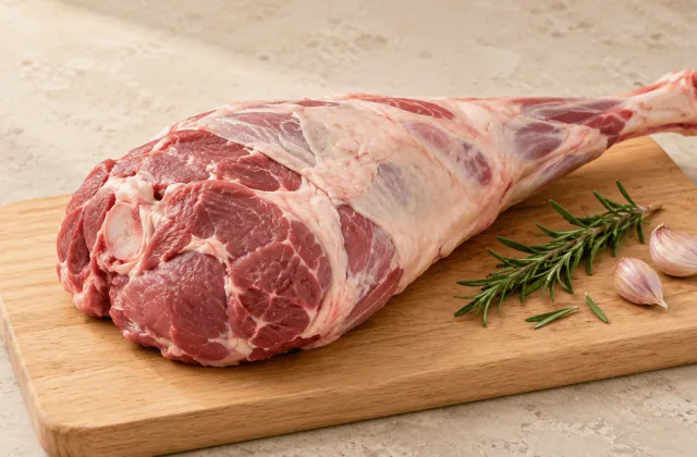 Gigot d’agneau cru entier avec romarin et ail