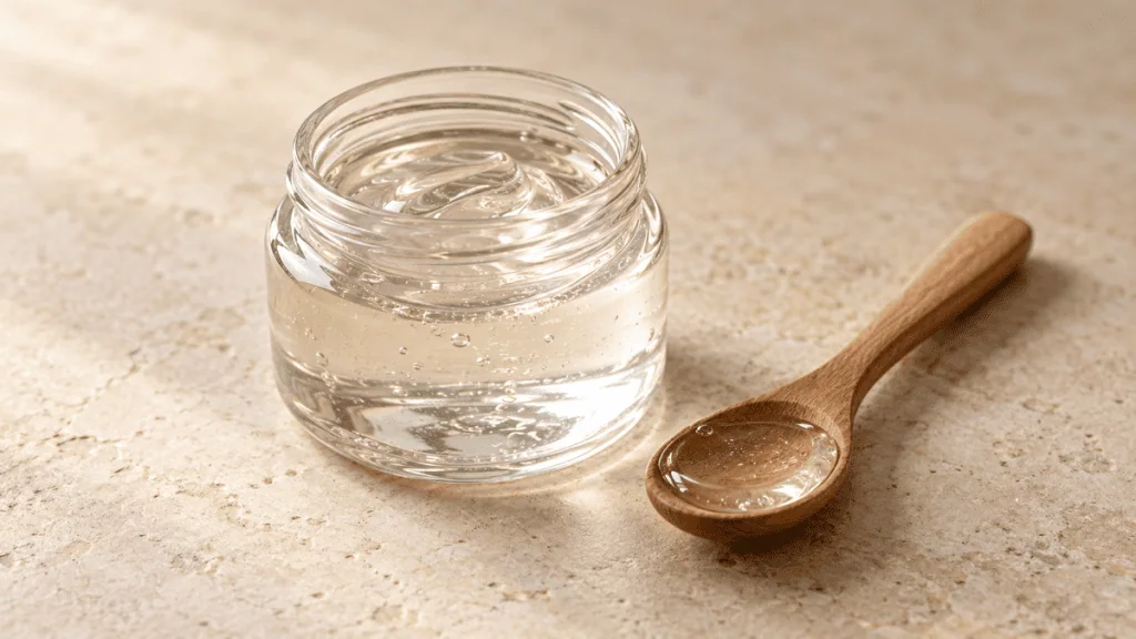 Sirop de glucose transparent dans un pot en verre