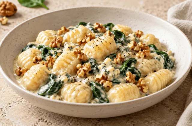 Gnocchis crémeux au gorgonzola avec épinards et noix