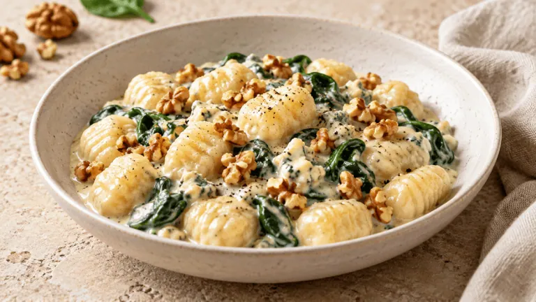 Gnocchis crémeux au gorgonzola avec épinards et noix