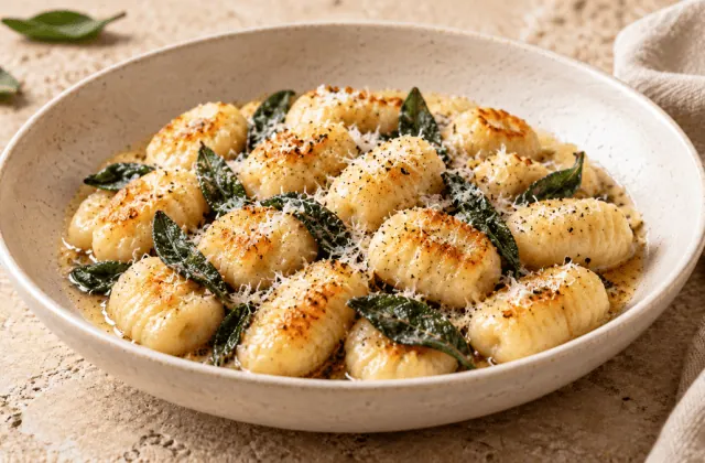Gnocchis de pommes de terre maison au beurre noisette, sauge et parmesan