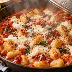 Gnocchis poêlés tomate-mozzarella