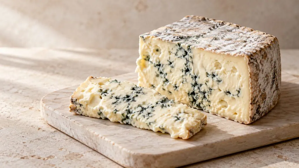 Gorgonzola crémeux à pâte ivoire veinée de bleu-vert