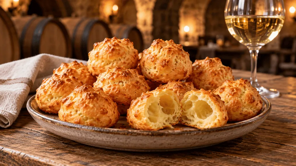 Gougères bourguignonnes dorées au fromage, avec intérieur creux