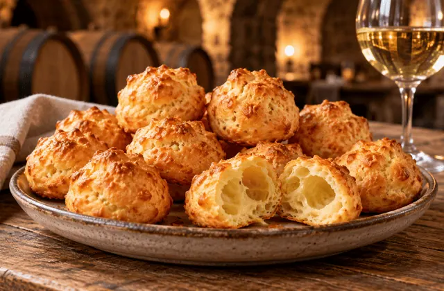 Gougères bourguignonnes dorées au fromage, avec intérieur creux