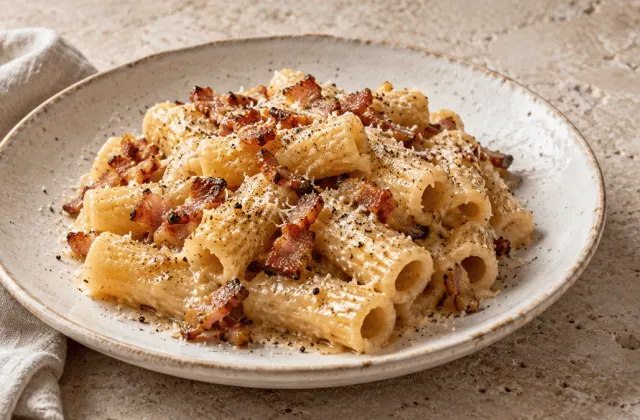 Rigatoni alla gricia avec guanciale, pecorino romano et poivre noir