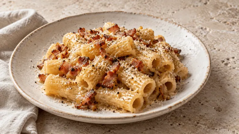 Rigatoni alla gricia avec guanciale, pecorino romano et poivre noir