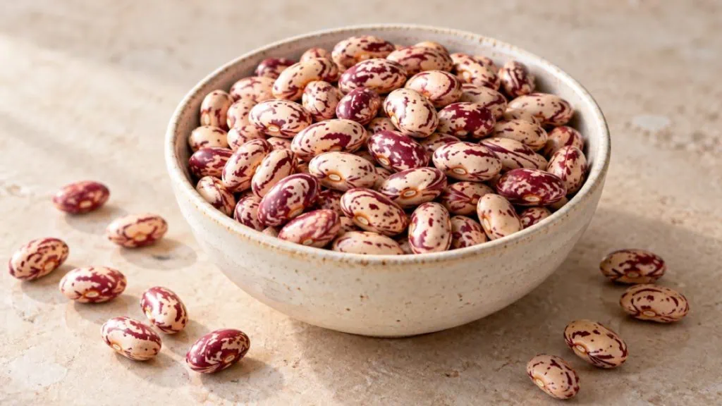 Haricots borlotti secs crème marbrés de rouge bordeaux