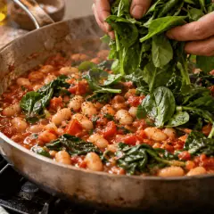 Haricots blancs à la tomate et aux épinards