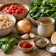 Haricots blancs à la tomate et aux épinards