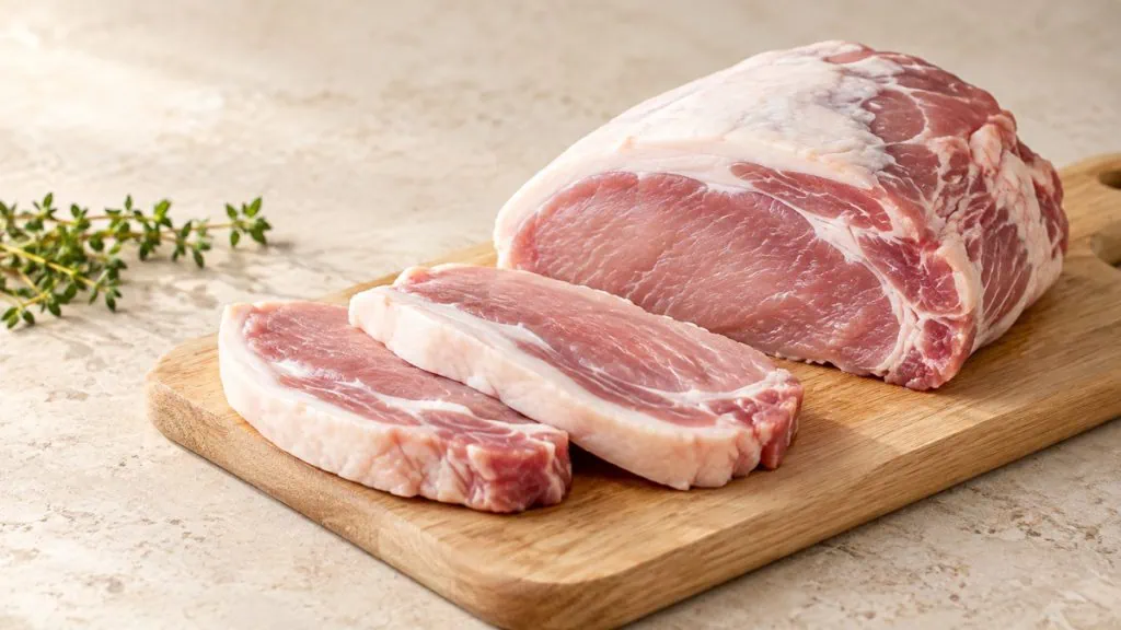 Jambon de porc demi-sel cru accompagné de tranches épaisses