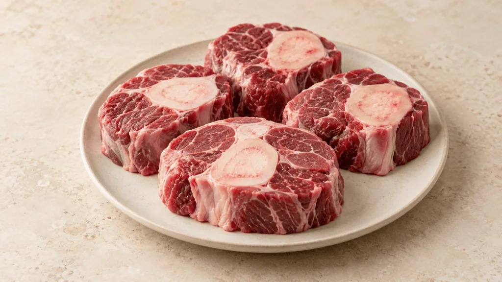 Tranches crues de jarret de bœuf avec os à moelle